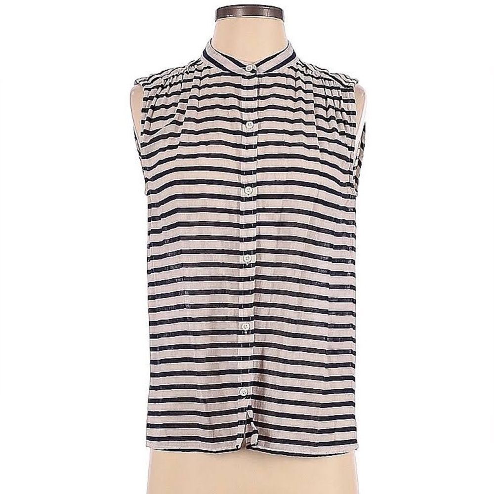 J. Crew Sleeveless Button Down Top in Navy Stripe